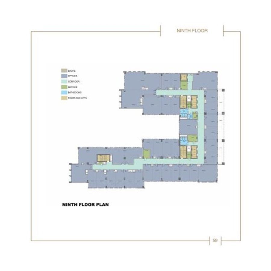 Ninth-floor plan with office space around a central corridor