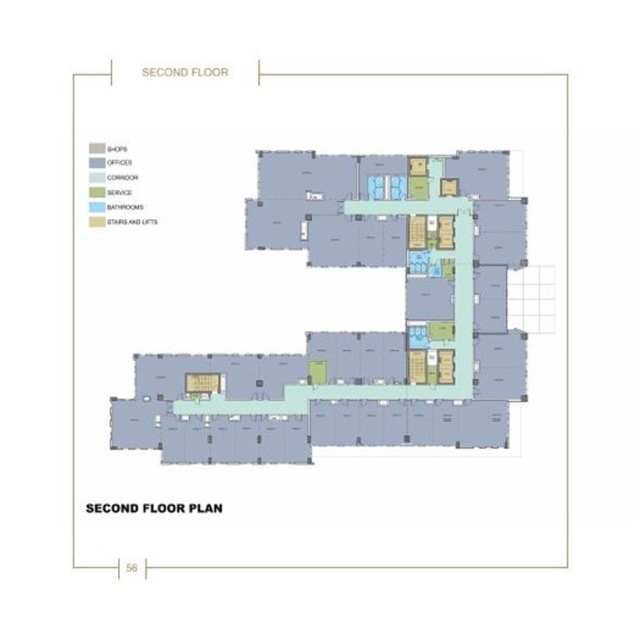 Second-floor plan with office space around a central corridor