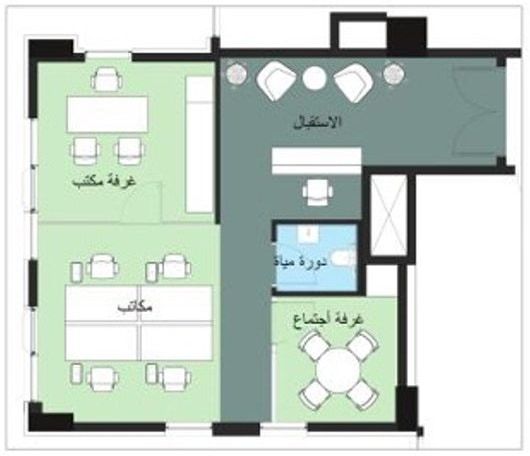 Sample office layout divided into rooms with a meeting room, from the LINX Tower catalogue